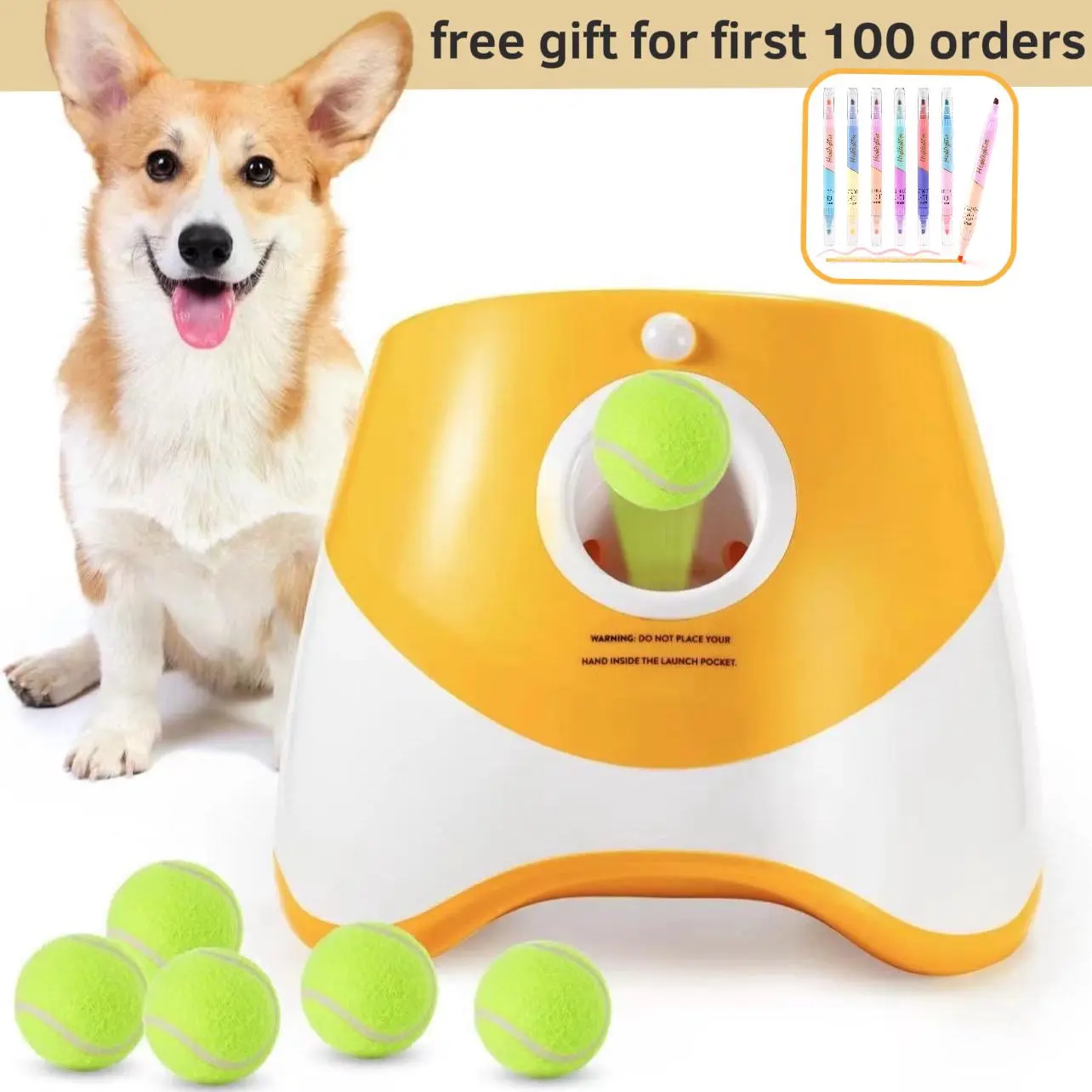 Automatic Dog Ball Launcher Set - Pet Supplies Dog Toy, Auto Throw, 3 Modes, Adjustable Distance, Charge Activation, 3 Durable Heart Chew 2" Mini Elastic Soft Healthy Balls, Space-Saving Indoor-Outdoor Interactive Toy, 10.2x8.4x10.7in