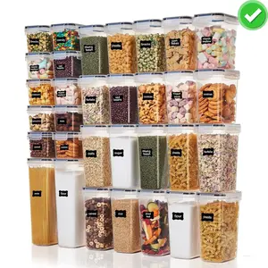 32 Pack Airtight Food Storage Containers Set, BPA Free Plastic Kitchen and Pantry Organization Canisters with Lids for Cereal, Dry Food, Flour and Sugar, Includes 32 Labels