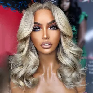 Ash Blonde Loose Body Wave Bob Lace Frontal Human Hair Wigs HD Transparent Lace Ash Blonde Bob Milk Tea Natural Wave Pure Luxury Virgin Human Hair Wig 13X4 Lace Front Glueless Pre Plucked With Baby Hair