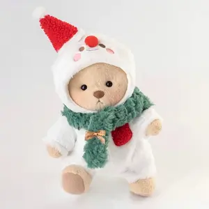 Getahug Christmas Snowman White Teddy Bear, Handmade Moveable Soft Fluffy Cute-Shaped Stuffed Animal Doll Toy, Holiday Gift, Moveable Stuffed Animal, Soft Stuffed Doll