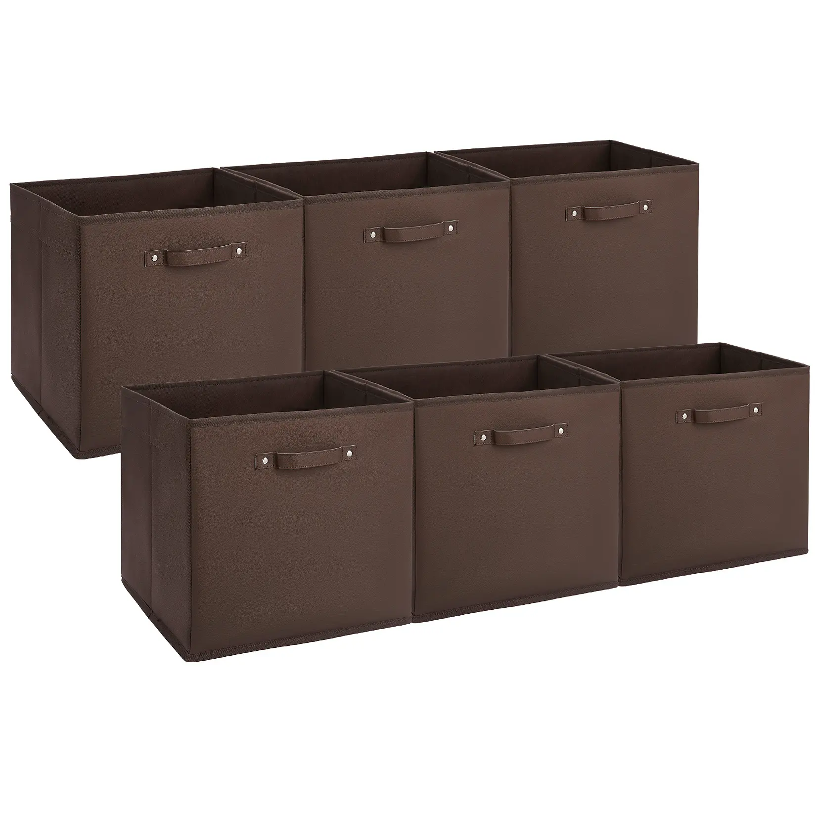 13 Inch Fabric Storage Bins, 6 Pack Collapsible Cube Organizer Baskets with Faux Leather Handles, Foldable Storage Cubes for Shelves Clothes Toys Home Office Nursery