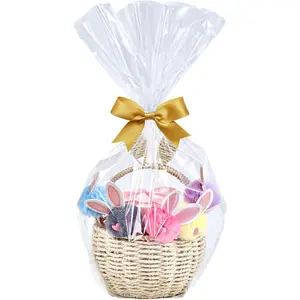10 CT 16x24 Inch Clear Cellophane  Bags  -Safe Cello Bags for Small  Baskets,  , Bridal or  Showers, and More (No Gusset, Ribbon Not Included)