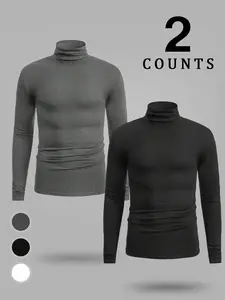 Men's High Neck Warm Thermal Menswear Fitted Long Sleeve Plain Shirt, Casual Comfortable Daily Wear, Home Clothing, Stylish & Cozy Design