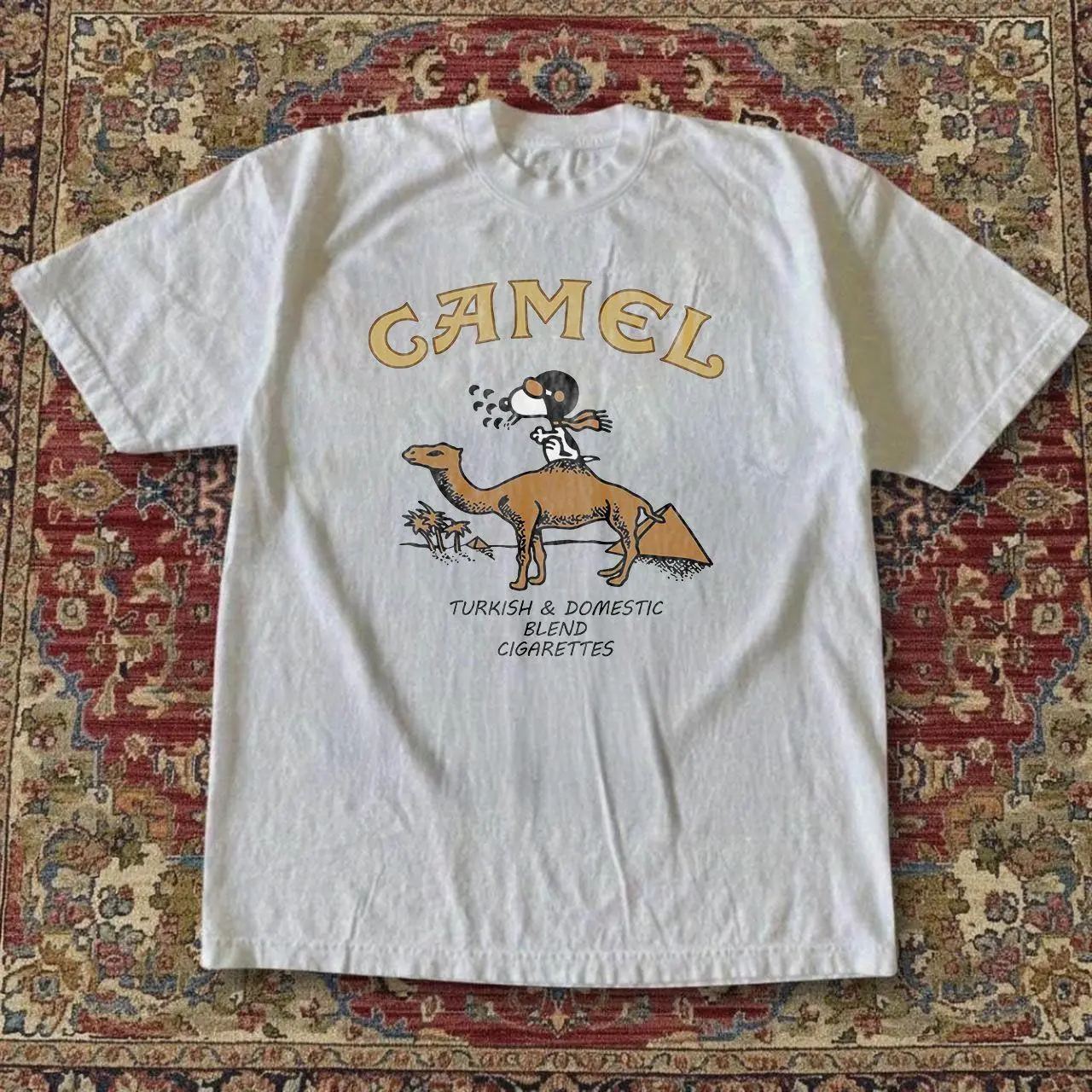 Camel T-Shirt | Vintage Y2K Joe Cool Camel Riding Graphic Tee White Off Streetwear Top