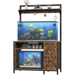 40-50 Gallon Diamond Fish Tank Stand with Power Outlet, Heavy Duty Aquarium Cabinet with Display Shelf and 4 Hooks, Suitable for Turtle Tank, Reptile Terrarium for Home Office (Retro Brown)