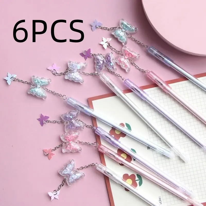 6 Pack Cute Butterfly Pendant Gel Pens, Aesthetic Pens, Writing Pen, Style Student Exam Signature Pens, Kawaii Water Pen Set for Girls & Boys