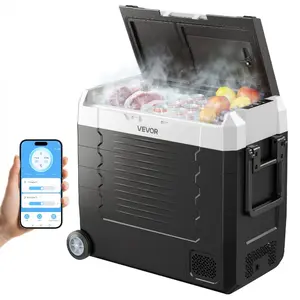 VEVOR Car Refrigerator, DC 12/24V AC100-240V Compressor Electric Cooler, -4F to 68F Truck Refrigerator with APP Control, Wheels Dual Zone, 58 QT Cars Cooler for RVs, Boats, Camping, Fishing