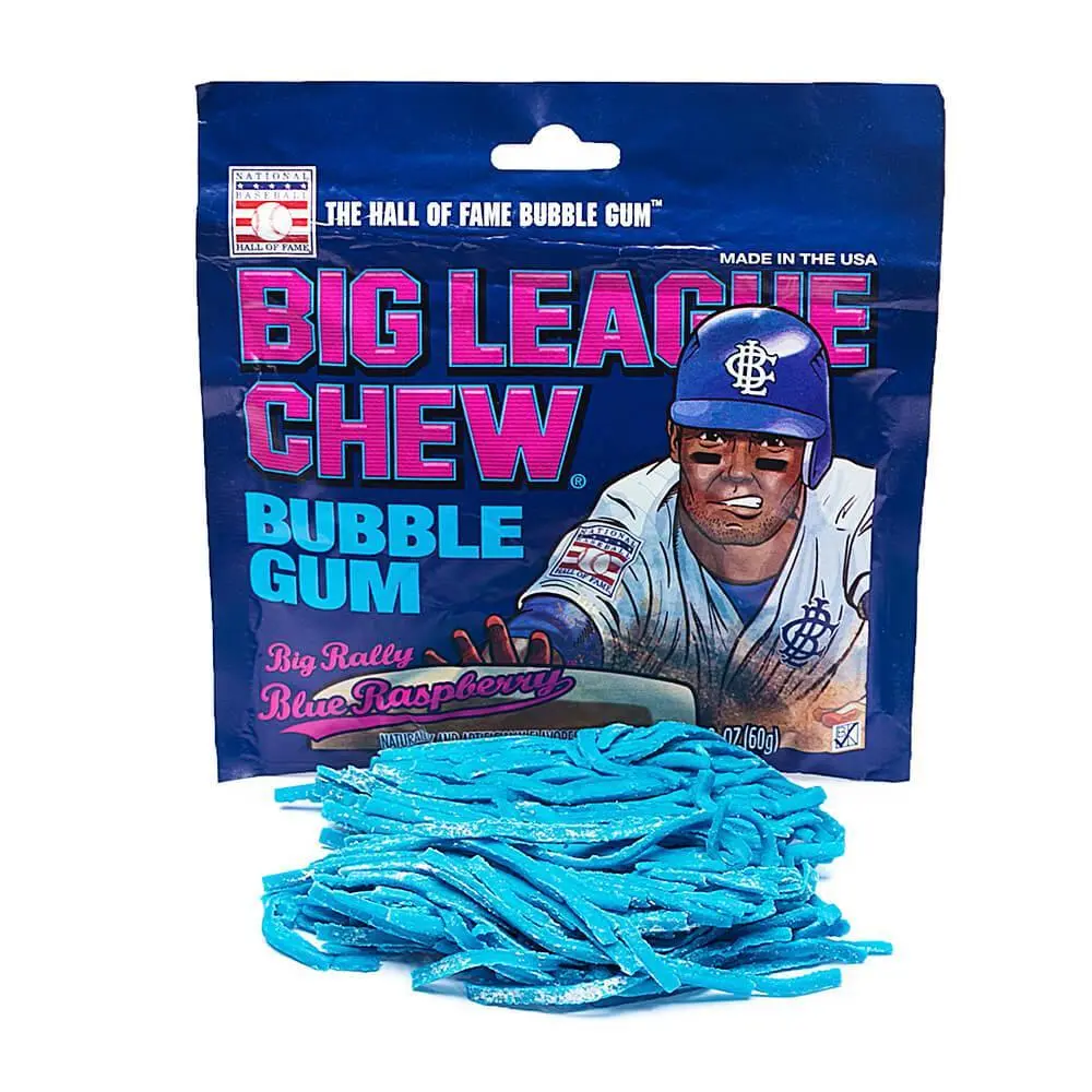 Big League Chew Bubble Gum, Artificial Fruity Chewy Sweet Chewy Big Rally Blue Raspberry Flavor Sugar Snack, 2.12oz Pack