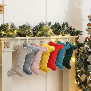 Velvet Dog Bone Christmas Stocking, Festive Holiday Decor for Pets, Cute Christmas Sock for Dogs and Gifts
