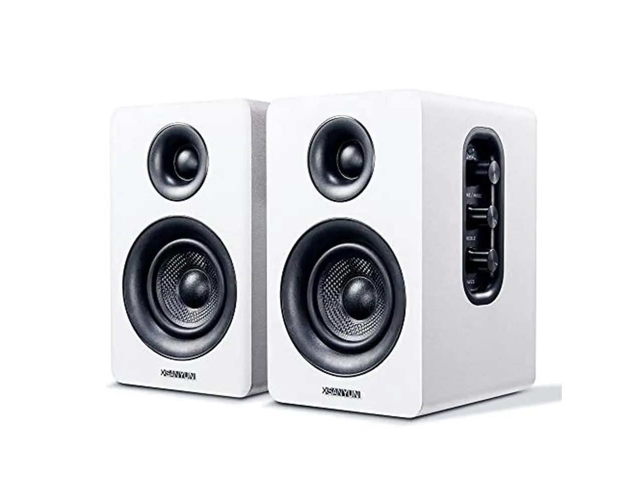 Sanyun SW208 3" Active Bluetooth 5.0 Bookshelf Speakers - 60W carbon fiber speaker unit - Built-in 24-bit DAC - Dynamic 3D surround sound - 2.0 Computer PC Monitor Gaming Speakers (Pair, White)