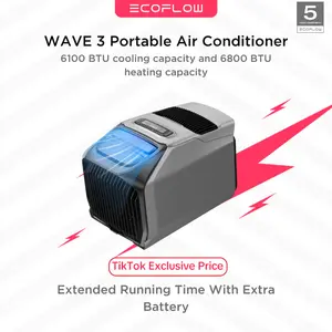 EF ECOFLOW WAVE 3 Portable Air Conditioner, 1800W/6100 BTU Cooling and 2000W/6800 BTU Heating, 1000W Fast Charging in 75 mins, 8H Wireless Running, APP Control, for camping, RVs