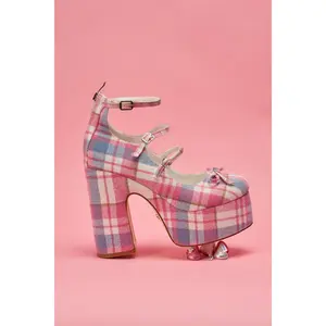 AZALEA WANG SPROUT PINK PLAID CHUNKY PUMP