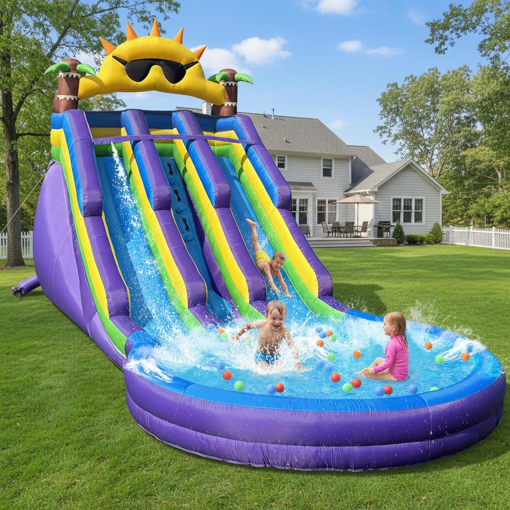 Sunglasses Inflatable Double Water Slide for Kids and Adults with Large Splash Pool Backyard Party Oxford Water Slide inflatable Water Slide for