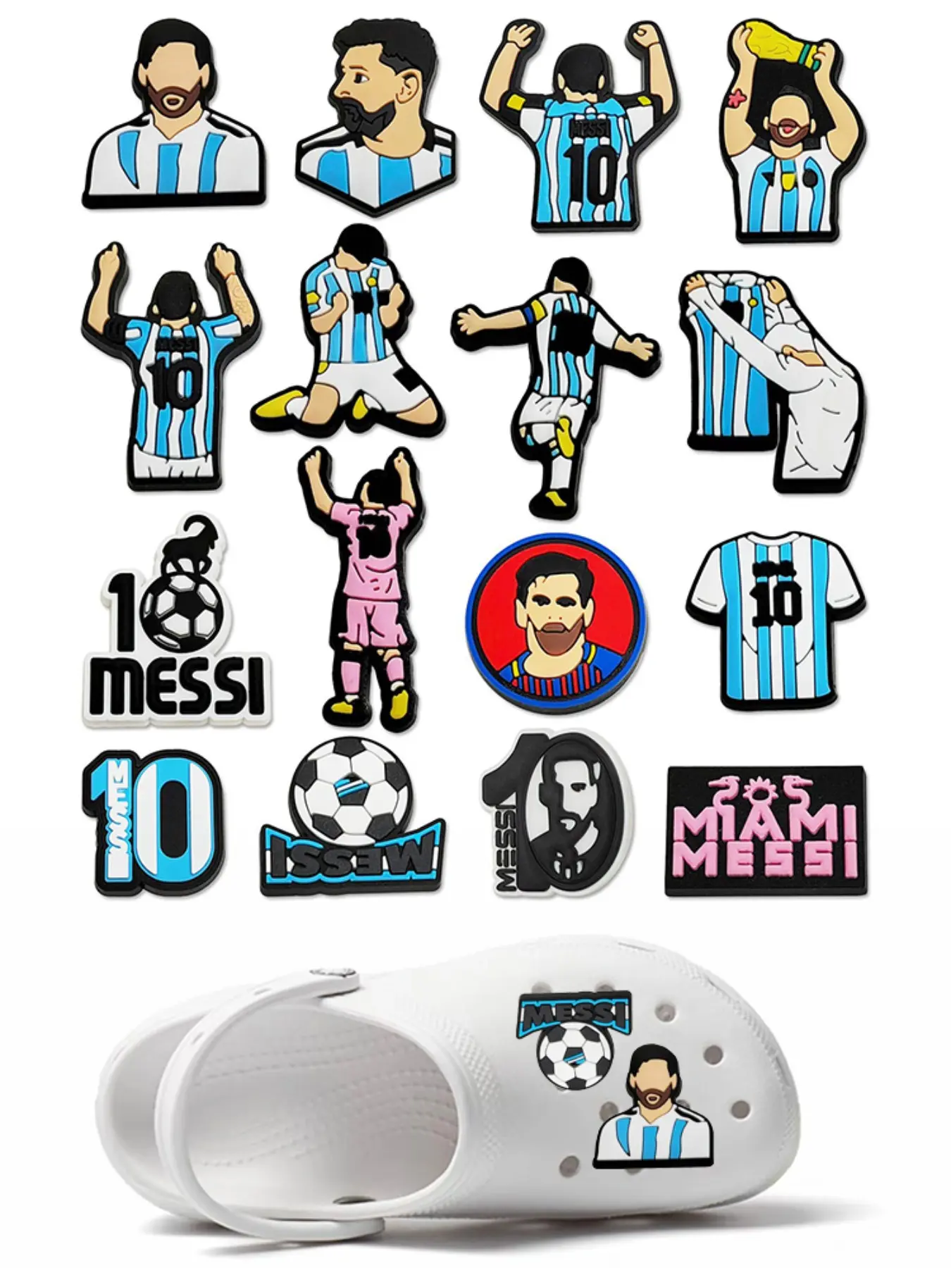 16-Piece Football Star Shoe Charms For Bubble Slides Clogs Sandals,PVC Cute Shoe Decorations Accessories Buckle For Christmas Birthday Gifts