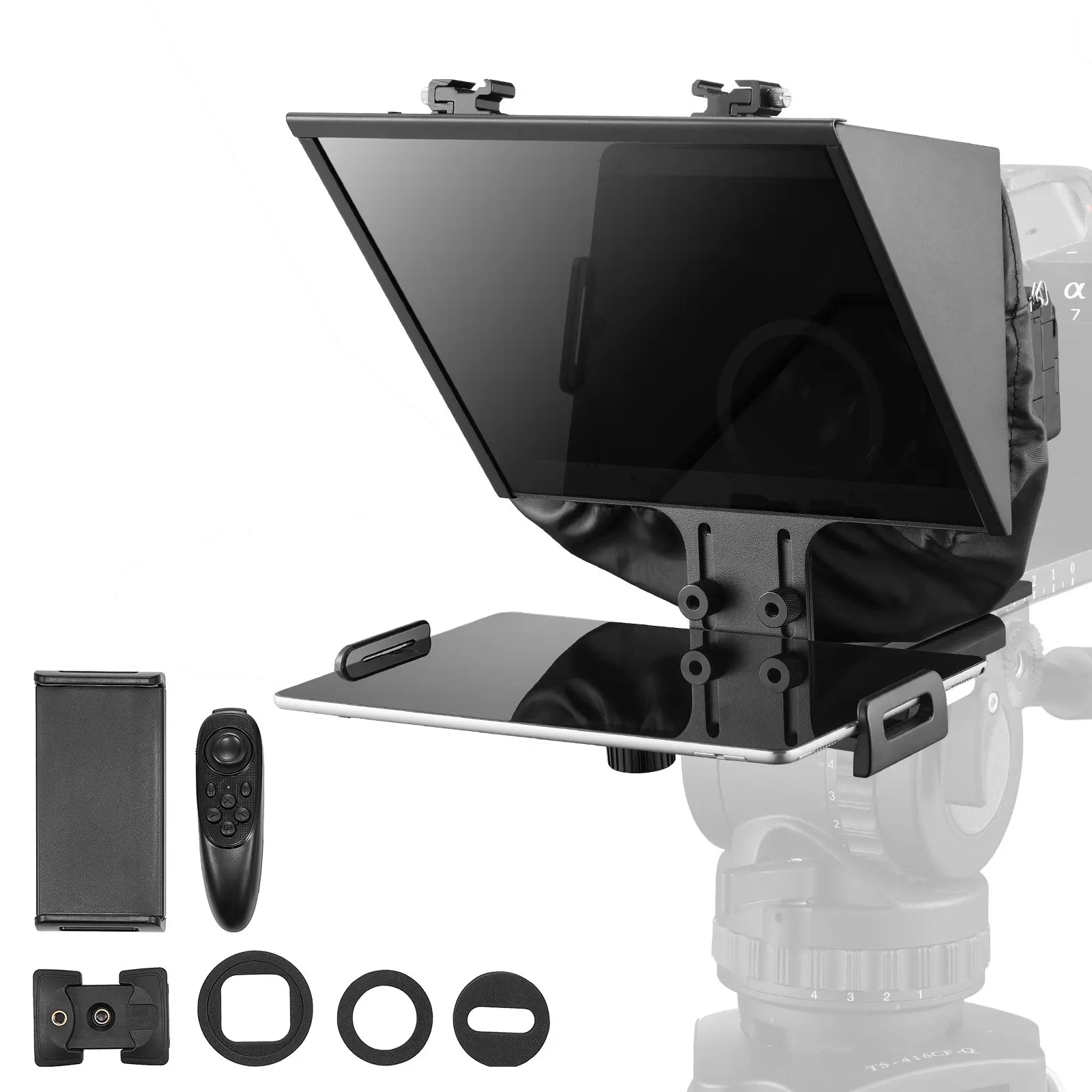 【FathersDayGift】VEVOR Teleprompter, 13" Aluminum Alloy, Floor Type with Adjustable Angle Spectroscope, Remote Control, for YouTube, Twitch, Zoom, Supports DSLR/Webcam/Smartphone, for Video Recording/Live StreamingSummervibes