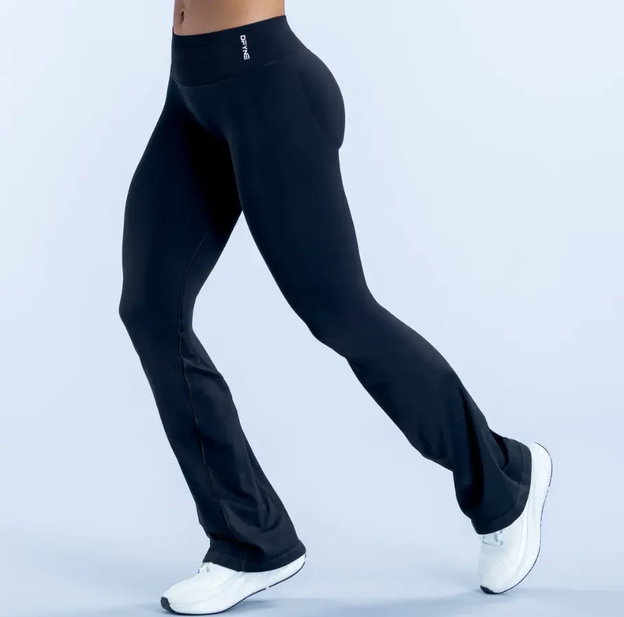 （With Logo） DFYNE High Waist Flare Leggings, Tummy Control Butt Lift Bootcut Yoga Pants, Squat Proof Seamless Workout Trousers Multiple Colors