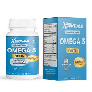 Xcentials Omega 3 Fish Oil - 60 Softgels, Triple Strength 3600mg, Essential Fatty Acids for Heart Brain & Joint Health, Promotes Wellness & Cognitive Function
