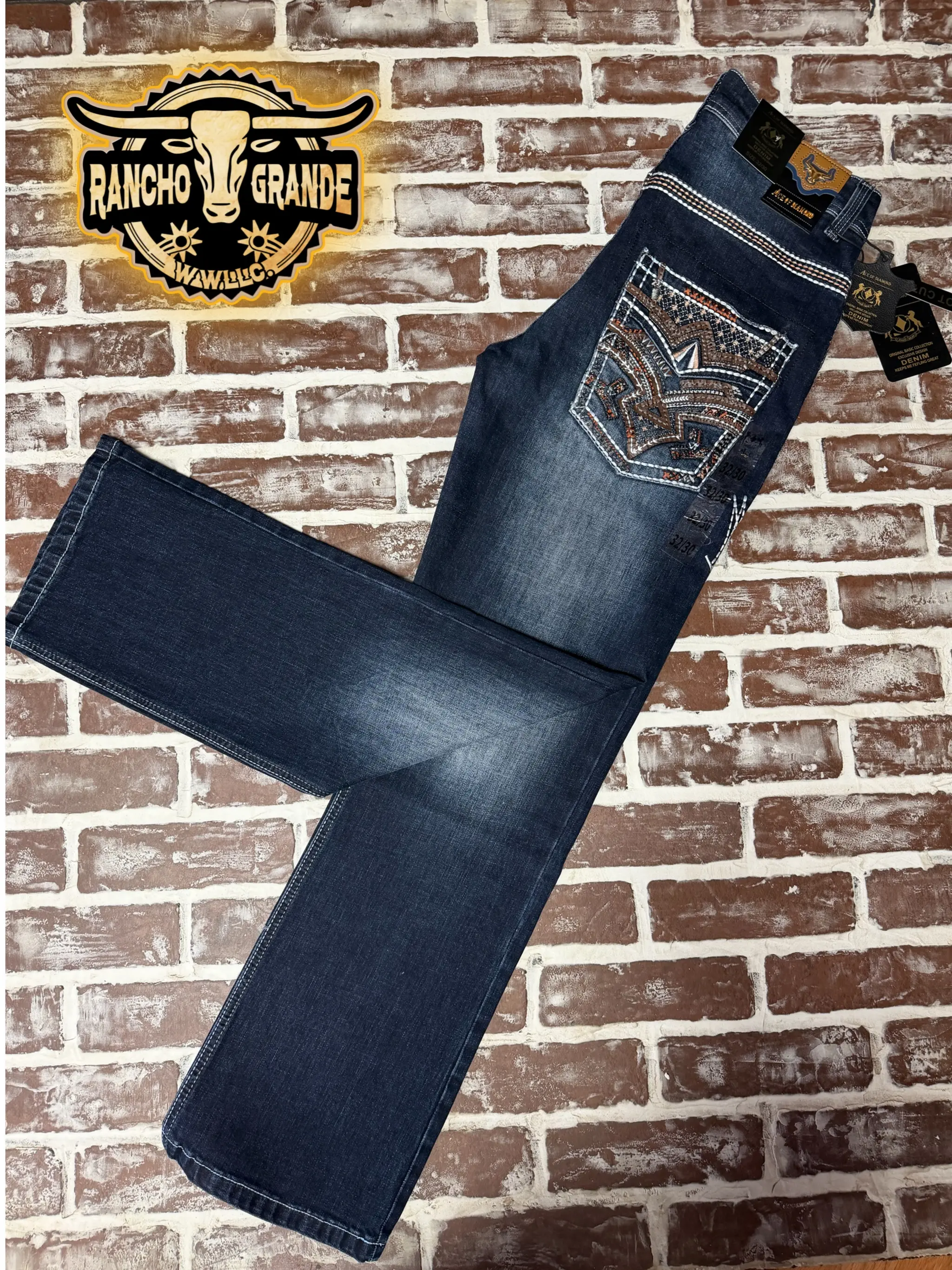 Ace-1485 Men's Western Cowboy Jeans Straight fit Boot Cut / Pantalon Vaquero para Hombre Diseno Moderno corte para Bota
