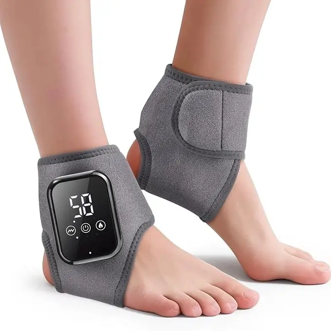 2PCS Cordless Ankle Pads - Rechargeable Ankle Massager, 3 Vibration & Temperature Modes, Auto Shut Off, Heated Foot Brace Wrap (Back to School Essential), None