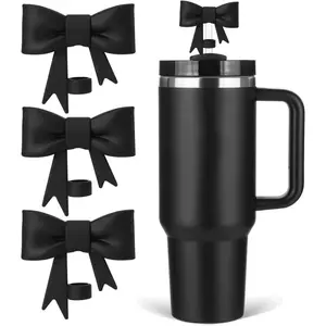 Bow Straw Cover Topper for Stanley Cup,Silicone Black Straws Toppers for Tumbler with Handle 40oz,Cute 10mm/0.4in Covers Cap,Dust-Proof Reusable Lids for Stanleys Cups Accessories