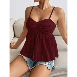 Women Solid Color Ruffle Hem Fashionable Camisole For New Year Clothes