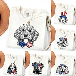 Comfort Color Puppy Love Dog Shirt showcasing 50 dog breeds in 4th of July Graphic, Cute Puppy Independence Day Shirt for Dog Lovers, printed on a cozy Gildan unisex Comfort Color Shirt for pet lovers - AL
