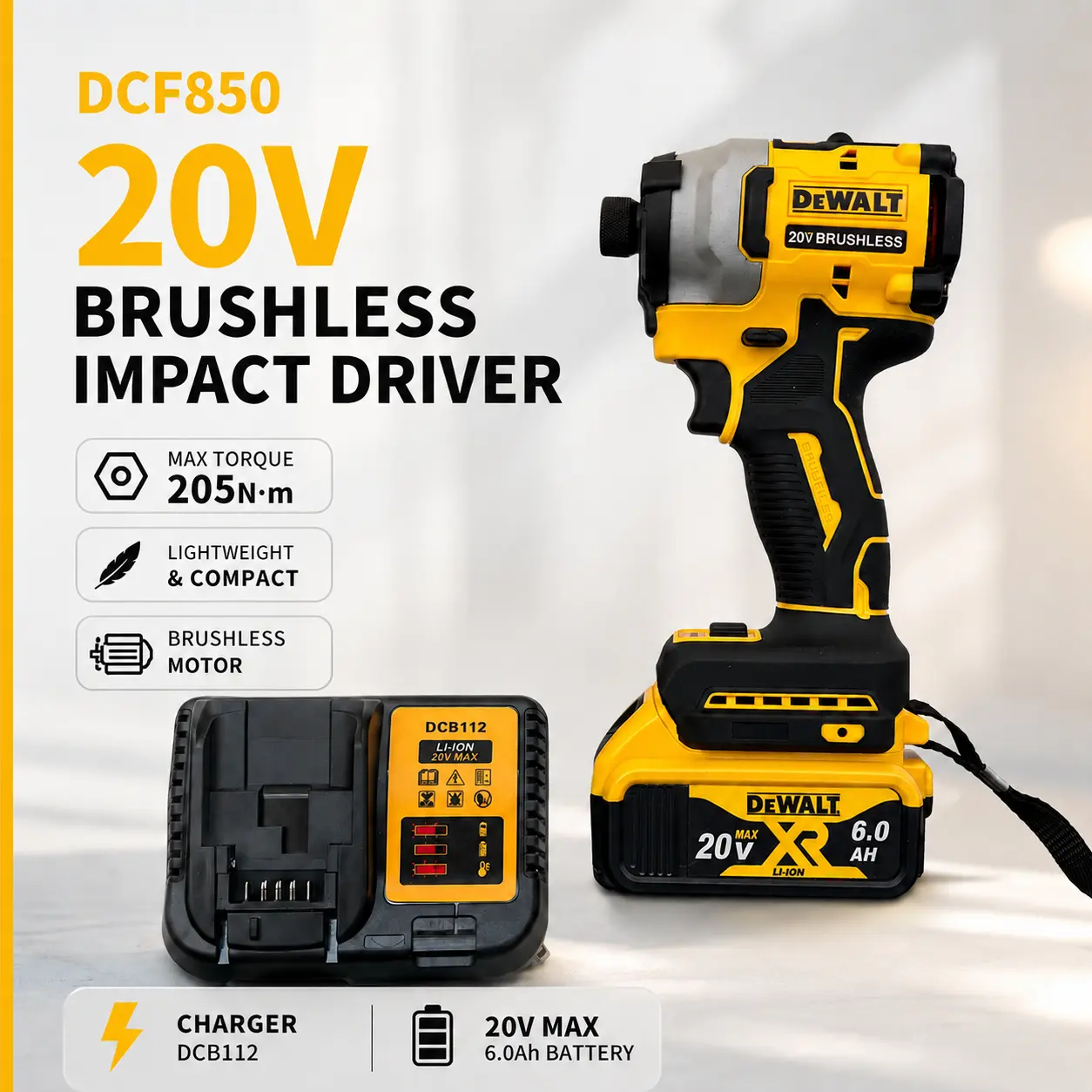 DeWalt DCF850 Brushless Motor High-Torque Impact Driver - Electric Screwdriver Tool for Hand Tools, Hardware Tasks