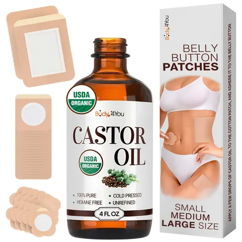 BodyJ4You Castor Oil Pack Kit - 4 oz USDA Organic Castor Oil with Dropper and 32 Organic Cotton Patches, No Wrap Needed