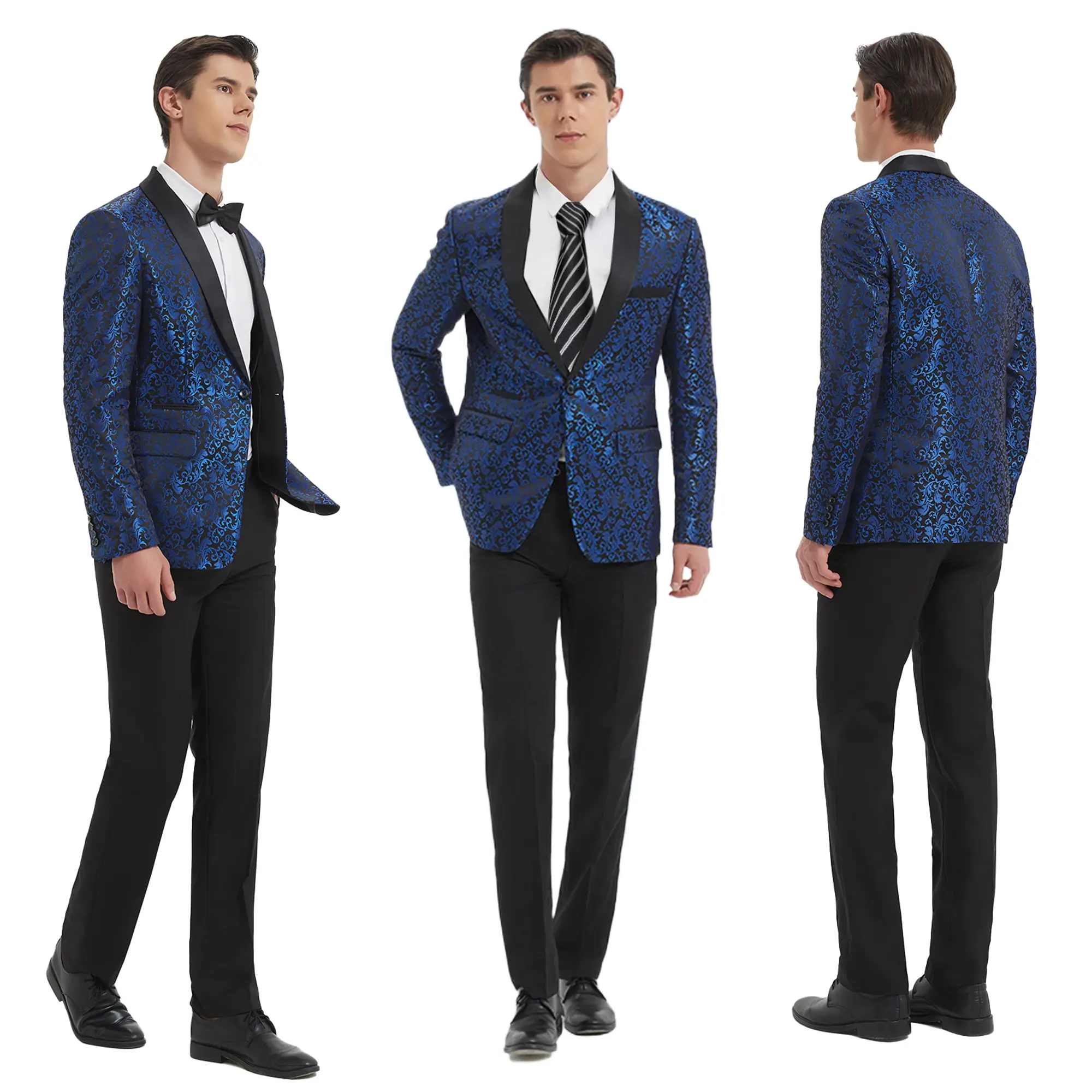 Men's Luxury Jacquard Flower Suit Jacket - Menswear Formal Wear, Single Button Shawl Collar Long Sleeve, Dry Clean Recommended, Ideal for Fashionable Parties & Dinners