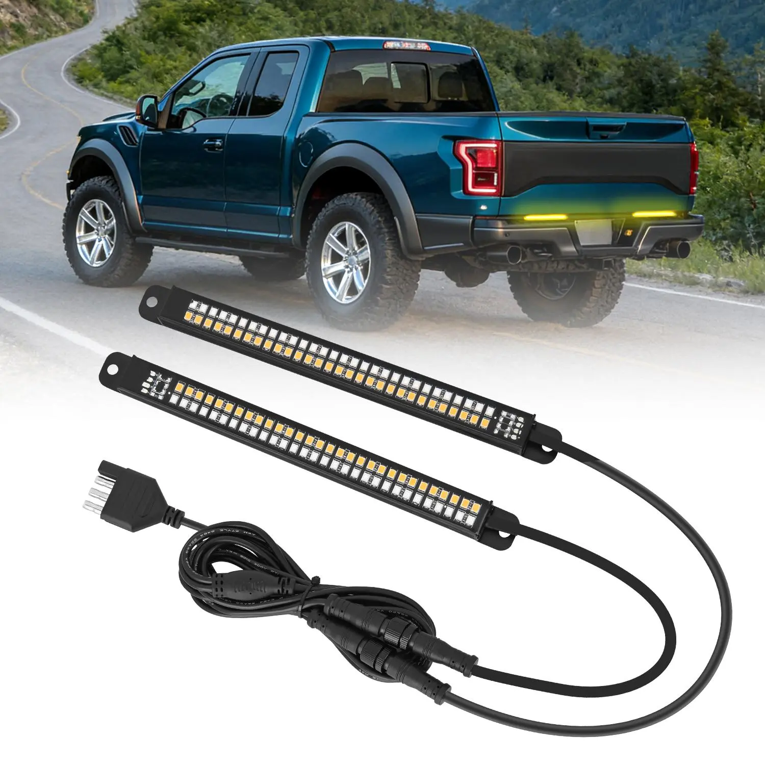 Nilight 7-Inch Aluminum Frame Double Row 60-LED Towing Light Bars - High Visibility Truck Bed/Trailer Accessory, 7-Inch Light Strip, 5 Lighting Modes, Red Running/Brake & Amber Sequential Signals, Tailgate Mount Kit for Hitch Cargo Carrier, Offroad Use, T