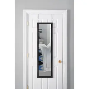 Over The Door Mirror with hardware, 14.25IN X 50.25IN, Ull-Length Mirror - Wall Mounted Body Dressing Mirror for Bedroom, Living Room, Bathroom, Dorm，Home Decor ，Black Handy Rectangle