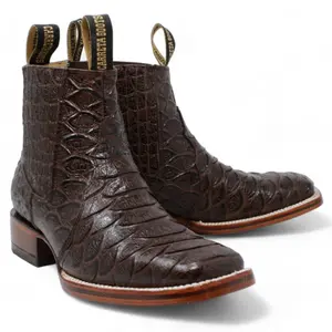 Men's Brown Square Toe Ankle Boots Faux Jumbo Python Print