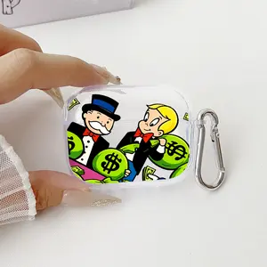 Money - laden Gentlemen Pattern TPU Soft Protective Case for Apple AirPods 4/3/2/1/Pro/Pro2 Transparent Earphone Cover with Keychain Attachment