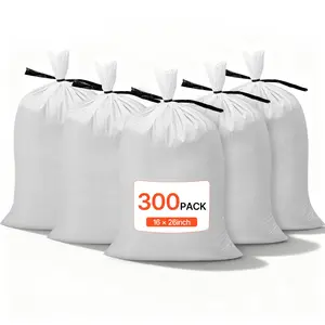VEVOR Empty Synthetic Sandbags, 300 Packs 16x26 in, Heavy-Duty Woven Polypropylene Sacks with Ties, 50lb Capacity, Tear-Resistant UV-Resistant for Flood Protection Barrier