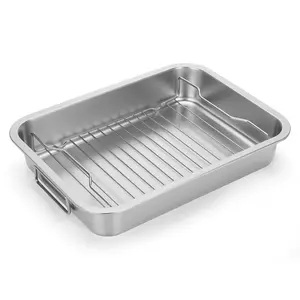 Stainless Steel Roasting Pan - Heavy Duty Turkey Roasting Baking Broiler Pan with Rack and Handle for Oven, High Sided Easy to Clean Induction Roast Tray for Chicken, Vegetable, Lasagna