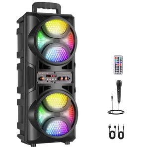 Bluetooth Wireless Portable Speaker Waterproof Stereo Bass Power USB TF FM Radio LED Lighting LOUD Dual 6.5" Subwoofers
