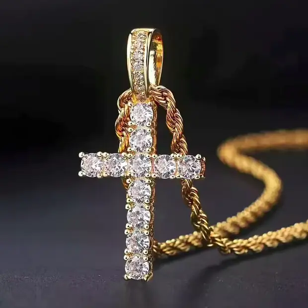 Luxury 14K Gold Plated Cross Necklace ️ Jesus Crucifix Pendant with Cuban Figaro Rope Chain. Tarnish-free, waterproof & hypoallergenic. High-quality stainless steel. Ideal Christian gift, long-lasting shine.