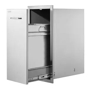 【Father's Day】VEVOR Pull Out Trash Drawer 13.6Wx26Hx19.3D Inch Lower Sliding Rails Stainless Steel Roll Out Trash Bin Pull Out Tray Outdoor Kitchen Trash Drawer with Handle for BBQ Island Grill Station Round Smooth