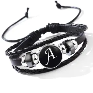 Stackable PU Leather Chain Bracelet With 26 English Letter Pattern Personality Birthday Gift（gift）