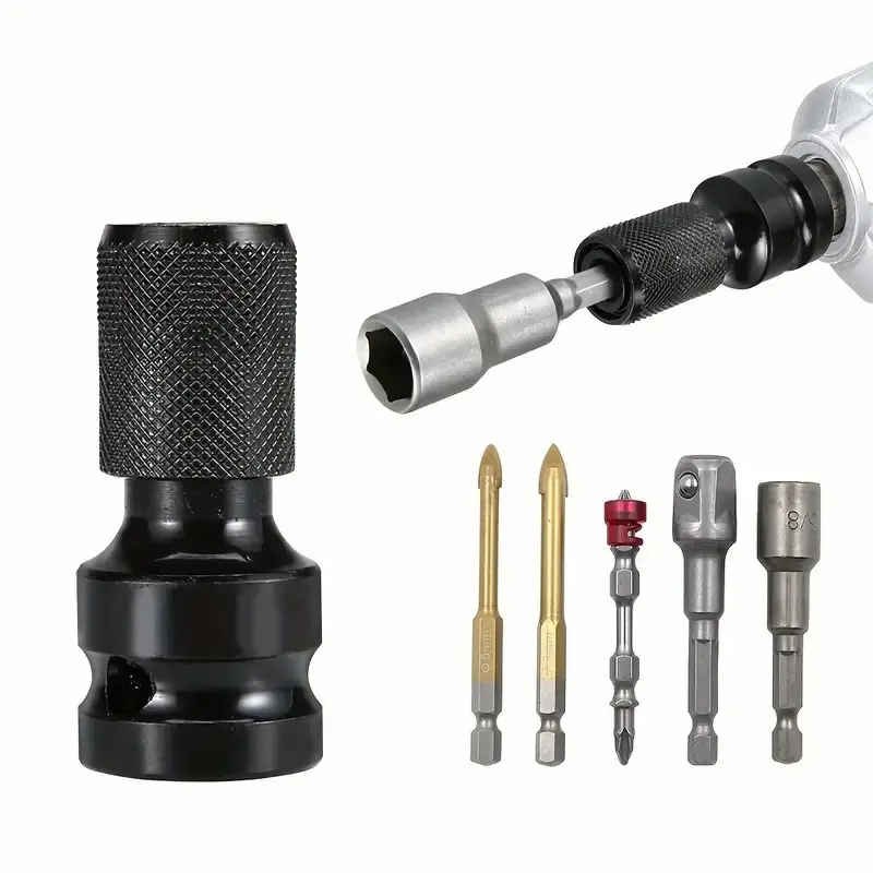 1/2 inch Square Drive to 1/4 inch Hex Female Socket Adapter Converter Chuck Adapter for Impact Air and Electric Wrench