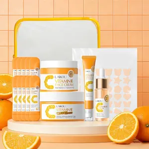 LAIKOU 6in1 Vitamin C Skin Care Routine Kit with Serum, Cream, Clay Mask, Sleeping Mask, Eye Cream & Pimple Patch for All Skin Types, Brightening Hydrating Kit for Daily & Night Use