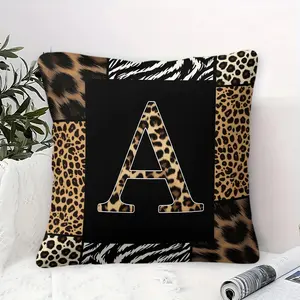 Leopard Print Monogram A Throw Pillow, Decorative Cushion, Sofa Cushion, Accent Pillow with Pillow Core, Wild Animal Print Patchwork Letter Pillow for Couch Bed Living Room Bedroom, Perfect Housewarming Gift