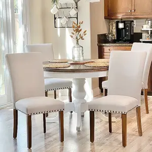 COLAMY Upholstered Parsons Dining Chairs Set of 2, Fabric Dining Room Kitchen Side Chair with Nailhead Trim and Wood Legs