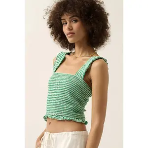 Sweet Shop Smocked Gingham Cropped Tank Top