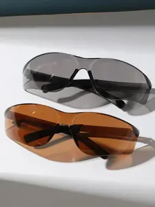 Men's Plastic Wraparound Lens Glasses, High-End Fashion Lightweight Trendy Punk Future Style Eyewear, 2pcs Unisex Sunglasses