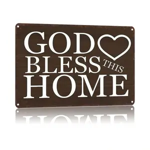 God Bless This Home Religious Aluminum Sign 8x12 Inch Fade Proof Weather Resistant Wall Decor for Home Kitchen Living Room Bedroom, Indoor Home Decoration, Wall Art Sign