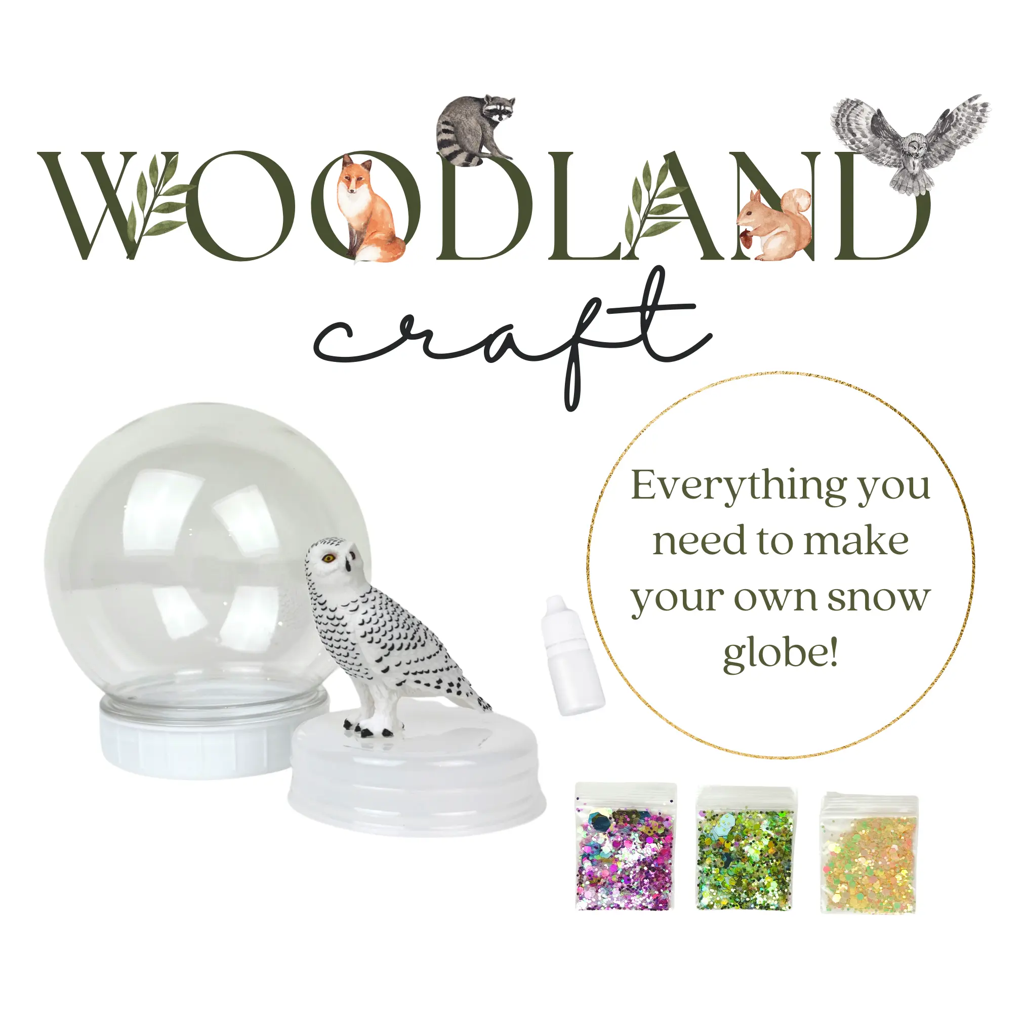 Snowy Owl Woodland Shatterproof Snow Globe Craft Kit For Kids | Snow Globe | Owl Gift, Woodland Animals Gift, Woodland Birthday