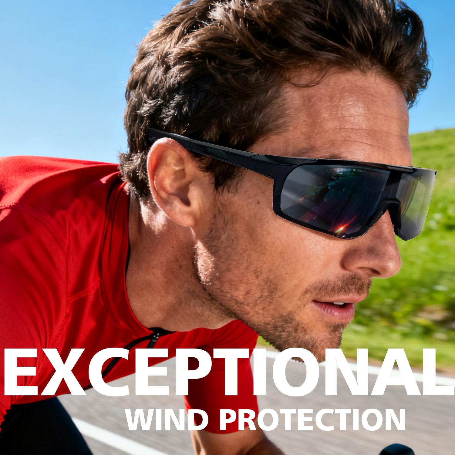 Black Frame Grey Lens Cycling Sunglasses, UV400 Protection PC Sports Glasses for Men Women