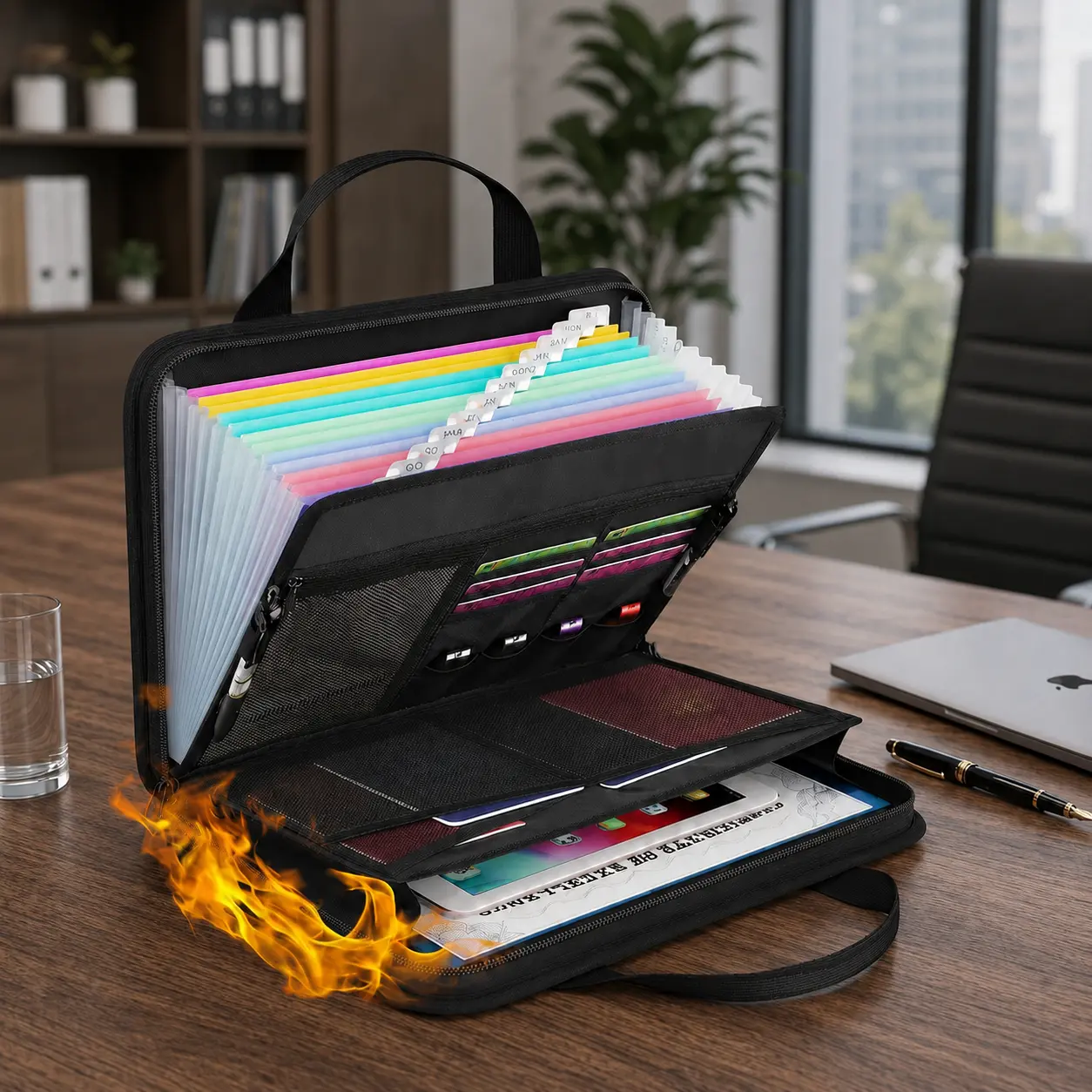 Fabric Document Storage Accordion File Folder - Large Capacity, Fireproof, Waterproof File Sorter with Handle, Portable Office Filing Supply Organizer