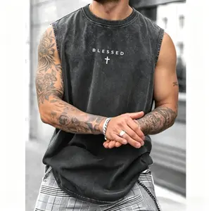 Blessed Acid Wash Oversized Tank Top | Vintage Christian Streetwear Gym Top